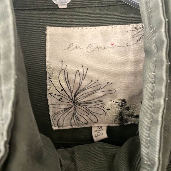 En Crème olive military cargo utility jacket 4 pockets drawstring - Picture 2 of 5